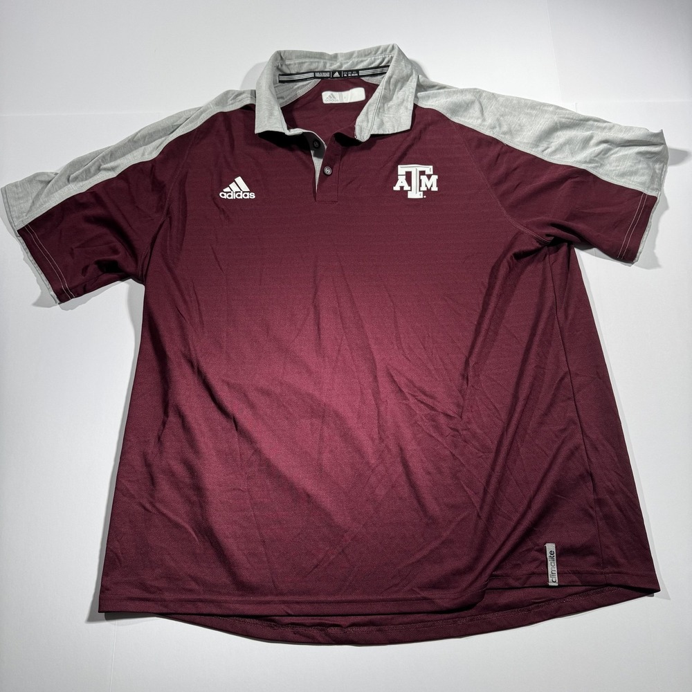 Adidas Texas A&M Aggies Mens 2XL Maroon Gray Climalite Polo Shirt 1852